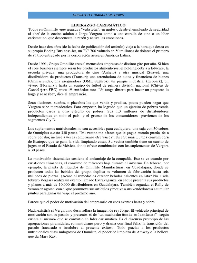 LIDERAZGO CARISMÁTICO | PDF | Business