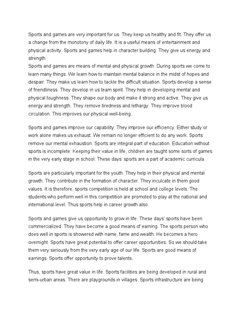 Importance of Sports in Life | PDF | Career & Growth | Sports & Recreation