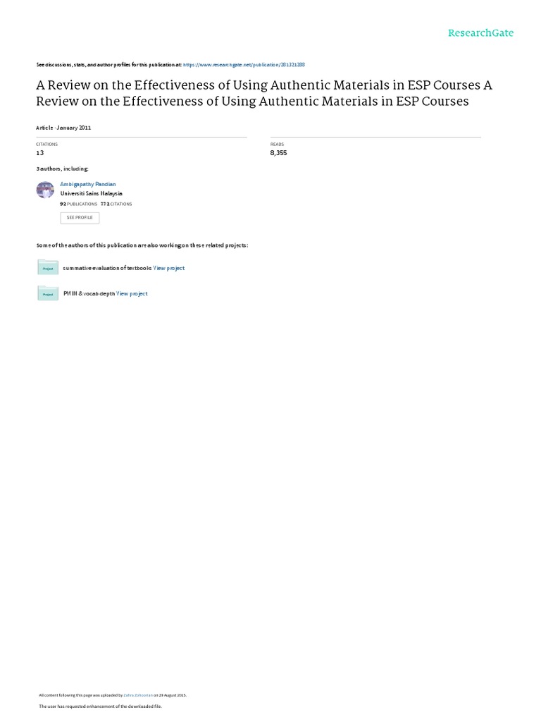 Authenticity Effectiveness 3 Pdf Learning Language Education