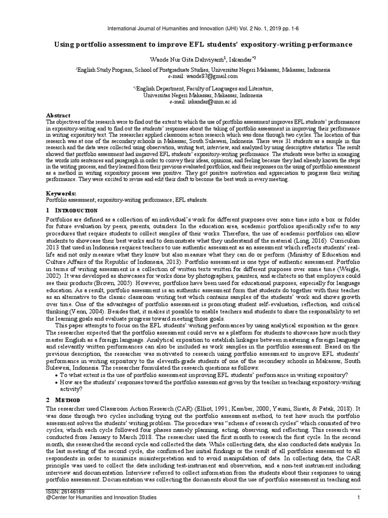 Using portfolio assessment to improve EFL students expositorywriting