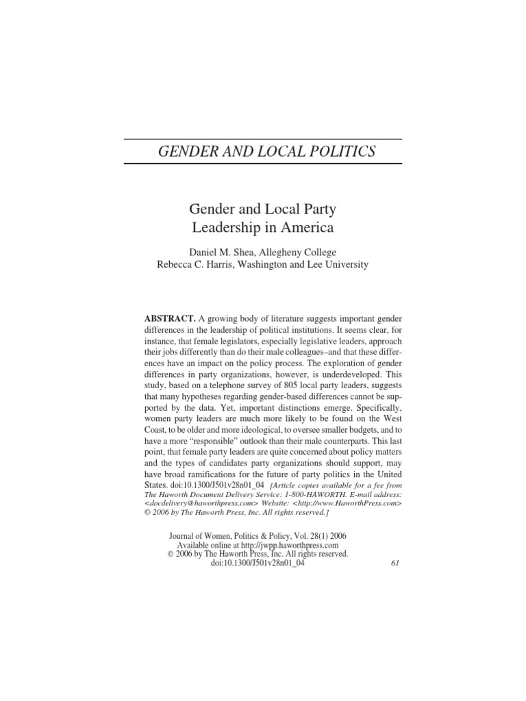 Gender and Local Party Leadership in America PDF Republican Party
