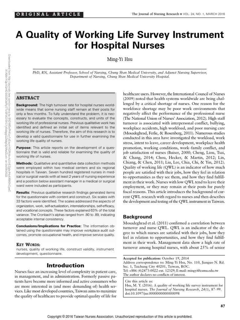 A Quality of Working Life Survey Instrument For.12 | PDF | Cost Of ...