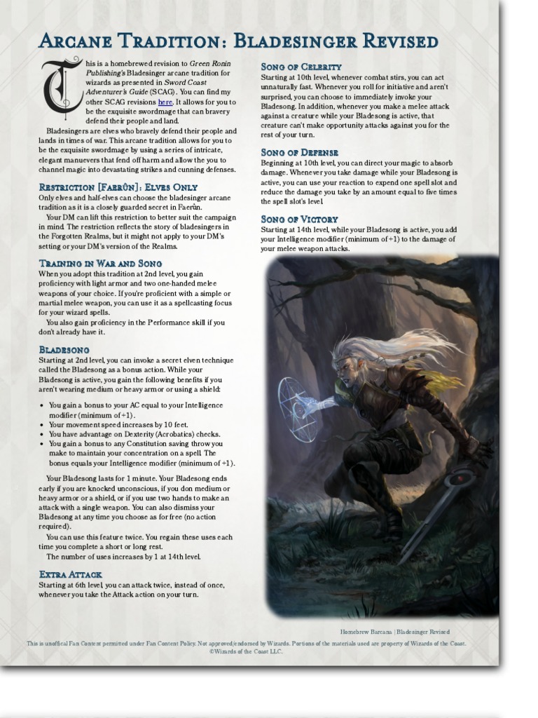 Wizard Bladesinger Revised GM Binder PDF Dungeons & Dragons
