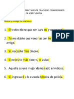 Objetivo: Escribir Correctamente Oraciones Considerando Puntuación Y Reglas de Acentuación. Revisar y Corregir Las Oraciones