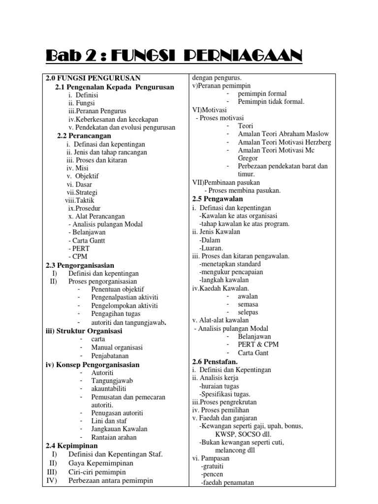 Pengajian Perniagaan Bab 2 Fungsi Pengurusan Pdf