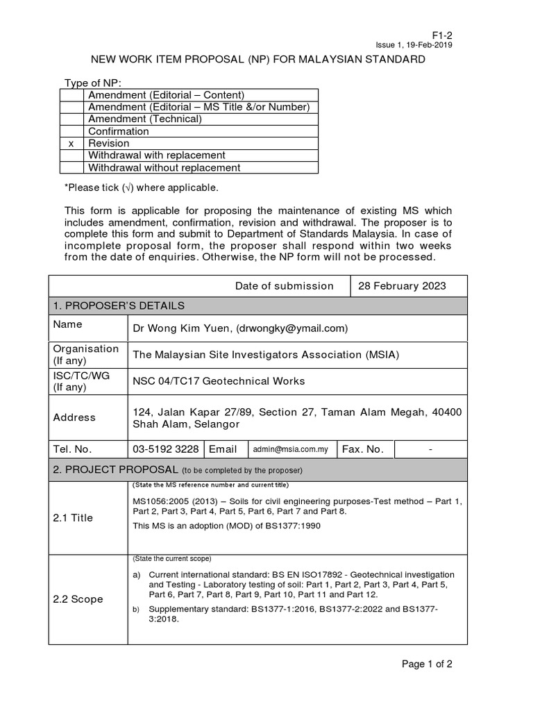 Proposed revision to the malaysian standard on soil testing methods to