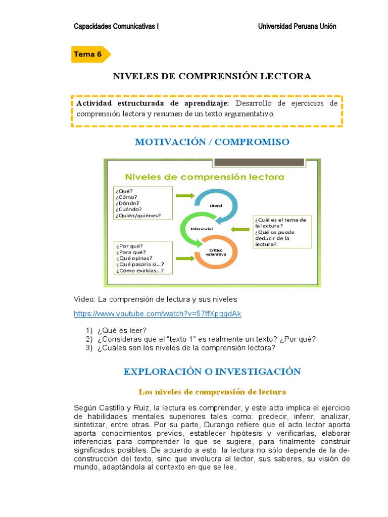 Niveles de Comprensión Lectora | Descargar gratis PDF | Comprensión ...