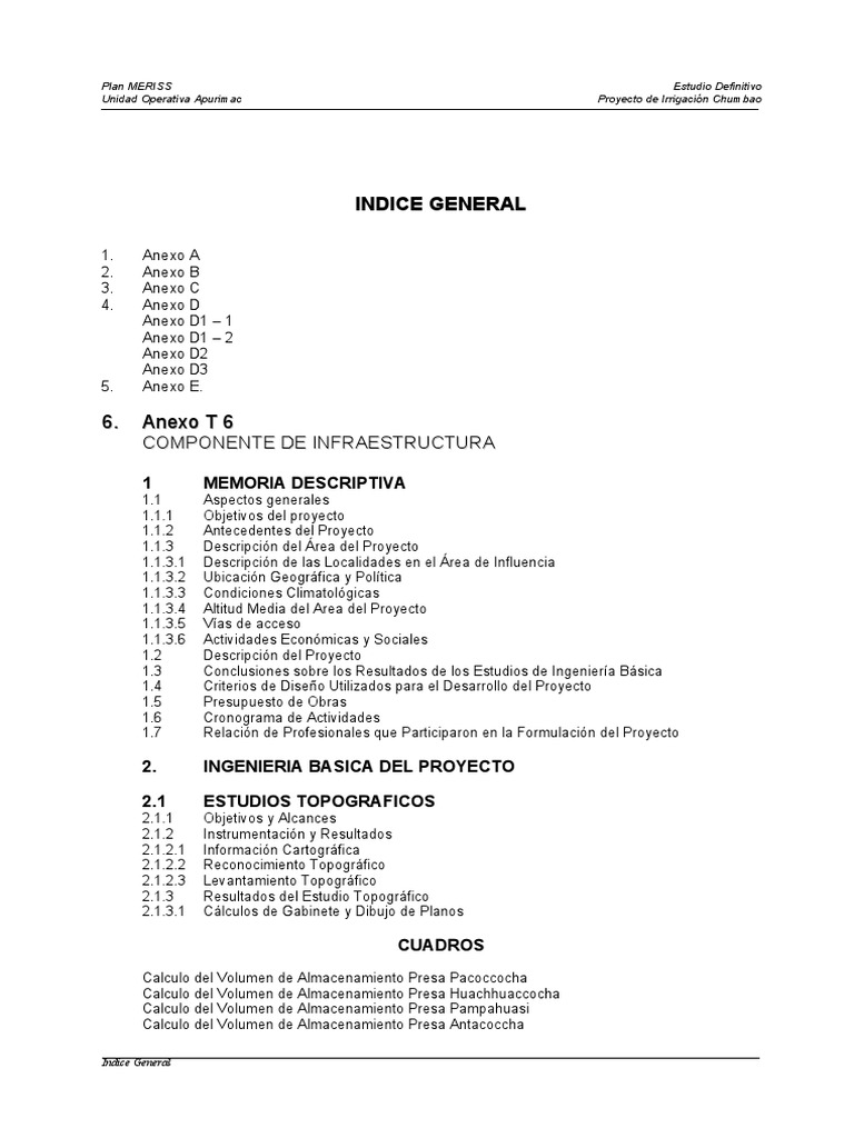 Proyecto Irrigación Chumbao | PDF | Presupuesto | Hidrología