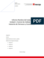 Informe Nombre Del Trabajo Unidad 1: Control de Calidad en La Industria de Fármacos y Cosméticos