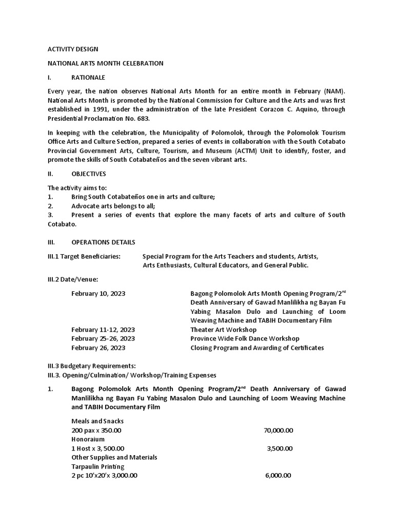 ACTIVITY DESIGN Polomolok PDF Philippines