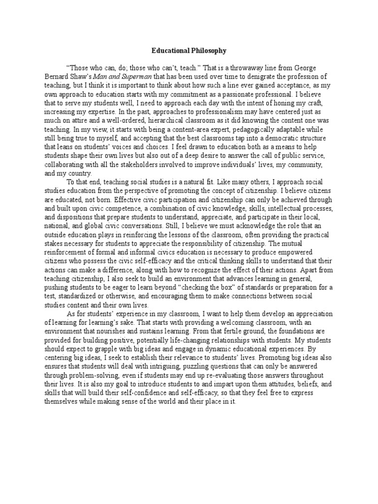 Edi 685 Educational Philosophy Kyle Sutton PDF Self Efficacy