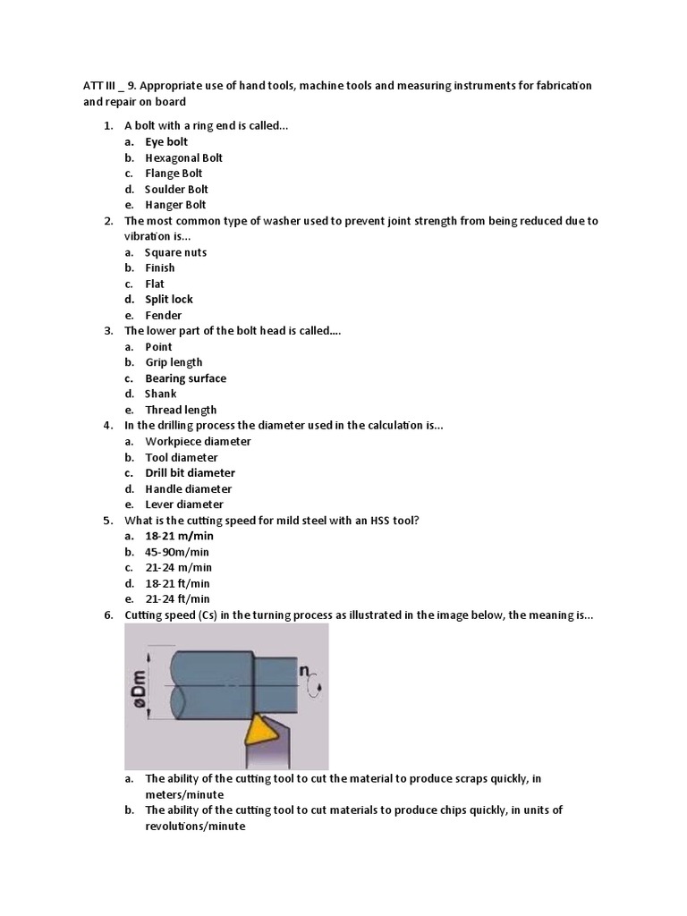 ATT III - 9. Appropriate Use of Hand Tools, Machine Tools and Measuring ...
