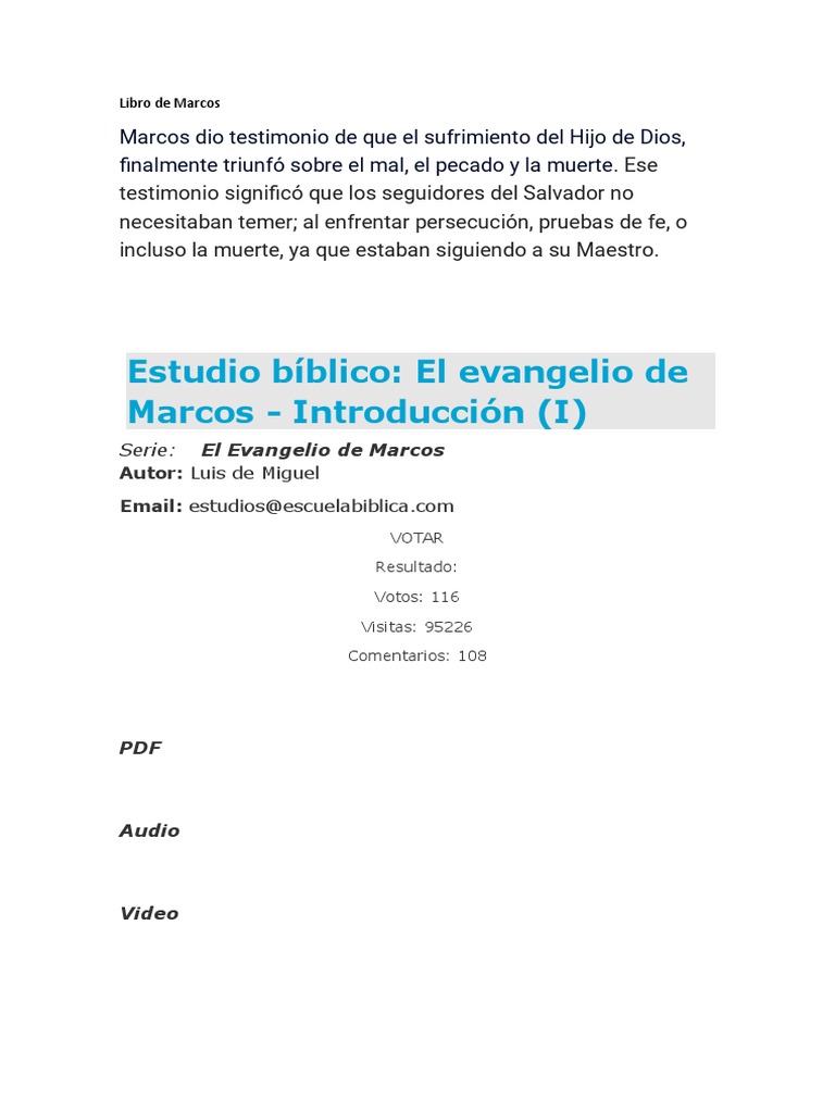 El Evangelio de San Marcos | PDF | Evangelio de Marcos | San Pedro