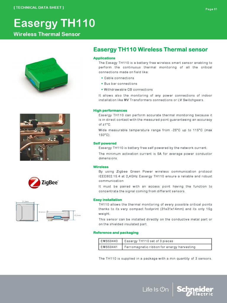 Easergy TH110 Wireless Thermal Sensor | PDF | Sensor | Materials Science