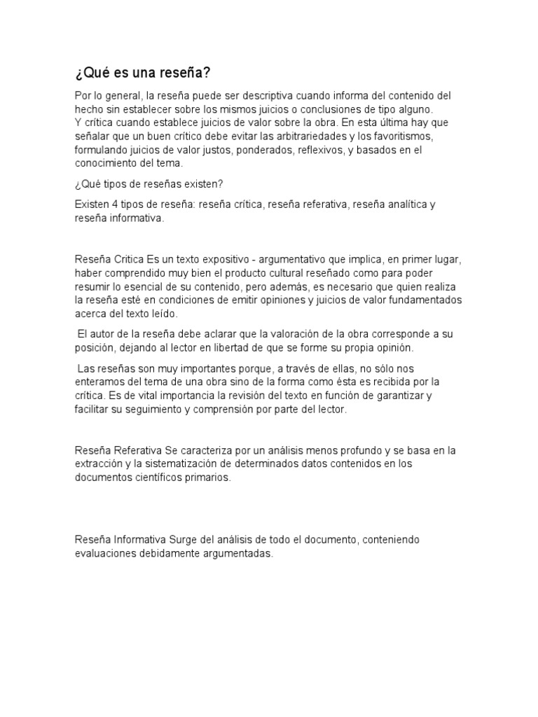 Tipos de reseñas y pasos para elaborar una | PDF | Autor