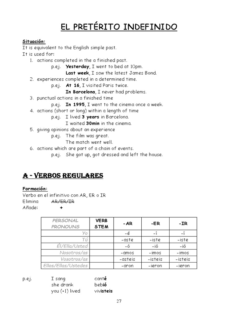 Conjugation Guide for Preterite Verbs | PDF | Grammatical Conjugation ...