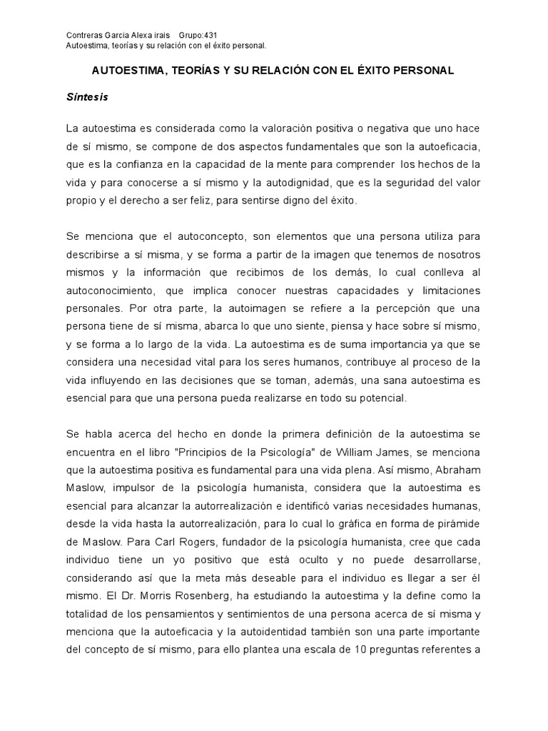 Autoestima y su impacto en el éxito personal | PDF | Autoestima ...
