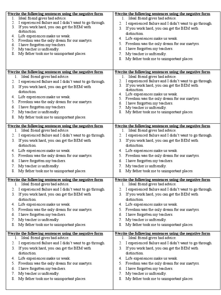 Negative Sentence Transformations | PDF