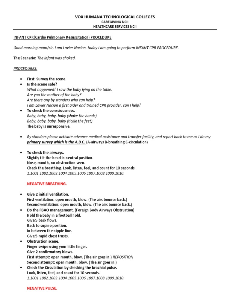 Infant CPR Procedure | PDF | Cardiopulmonary Resuscitation ...