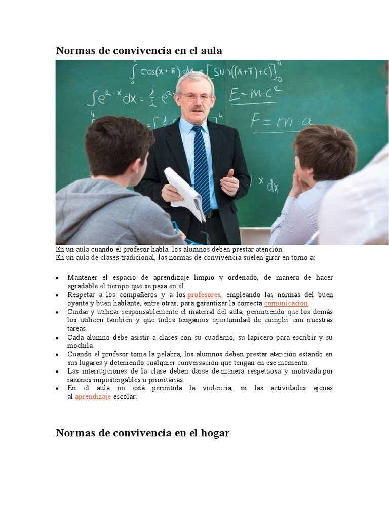 Normas de convivencia en el aula y hogar | PDF