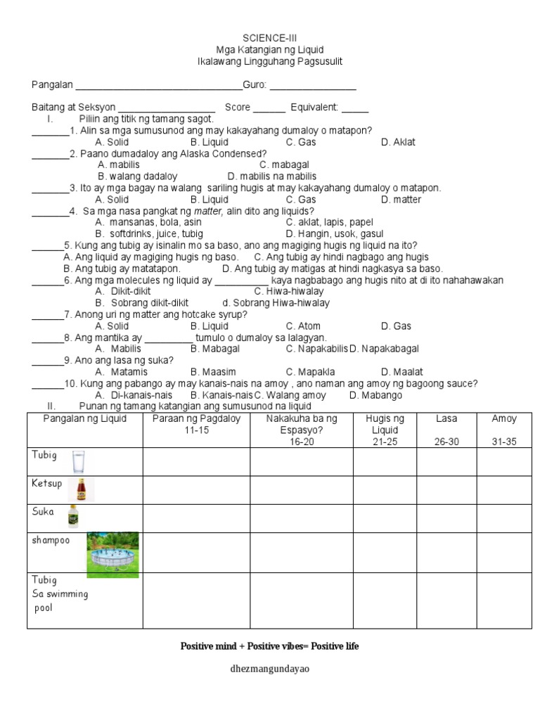 Science 3 Q1 Aralin 2 Summative Test # 2 | PDF