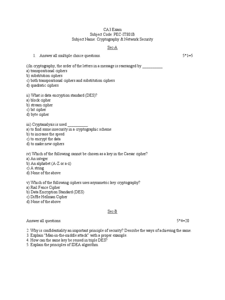 CA3 Exam: Cryptography & Security | PDF