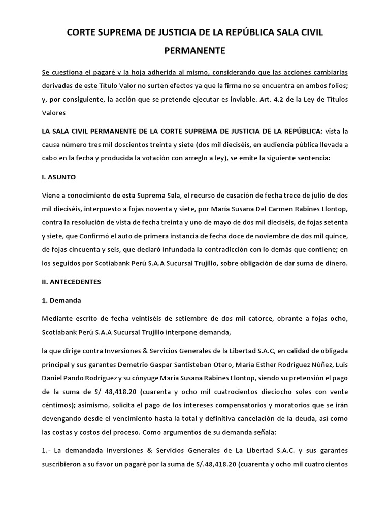 Corte Suprema de Justicia de La República Sala Civil Permanente | PDF ...