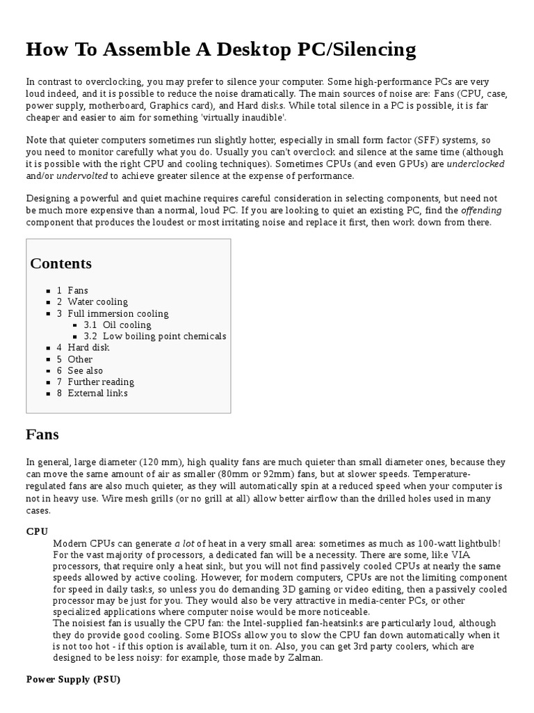 How To Assemble A Desktop PC Silencing PDF Computer Architecture