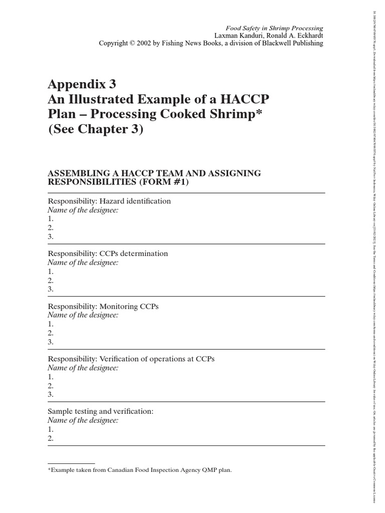 Appendix 3 An Illustrated Example of A HACCP Plan - Processing Cooked ...
