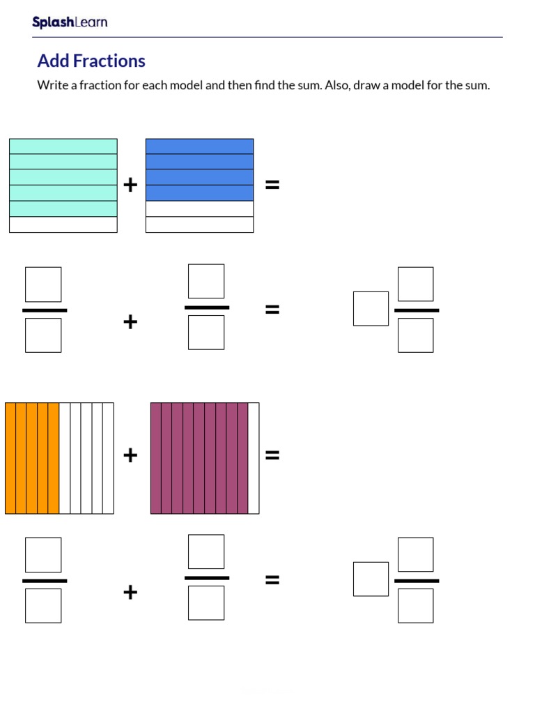 Use visual models to add fractions worksheet pdf