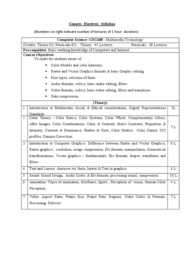 Multimedia technology syllabus pdf