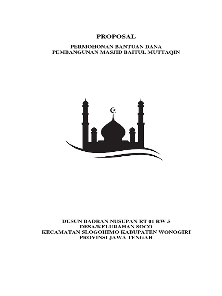 Proposal: Permohonan Bantuan Dana Pembangunan Masjid Baitul Muttaqin | PDF