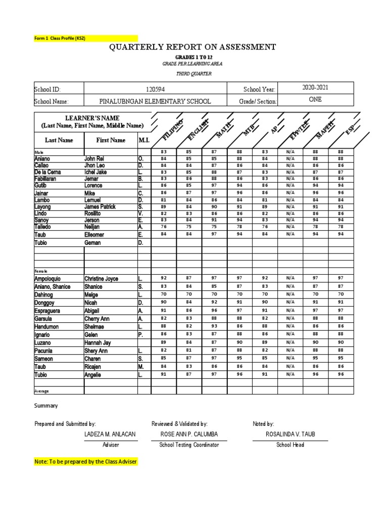 3RD Quarterly Report Assessment Form PDF Republic Philippines