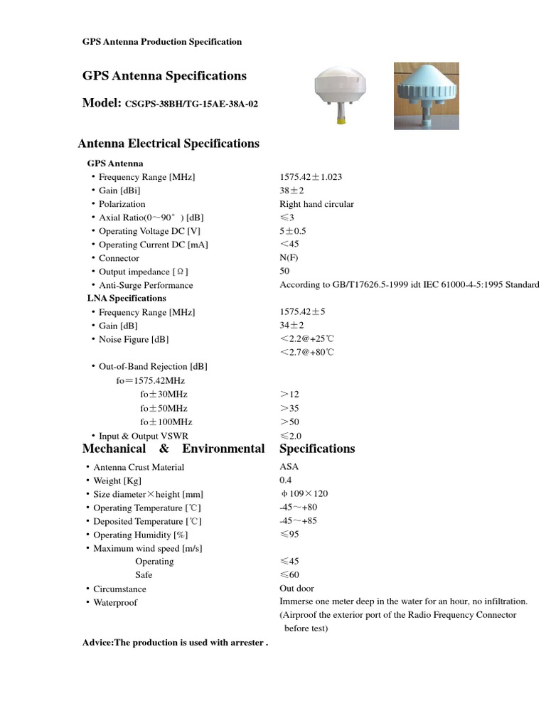 GPS Antenna Specifications: Model | PDF
