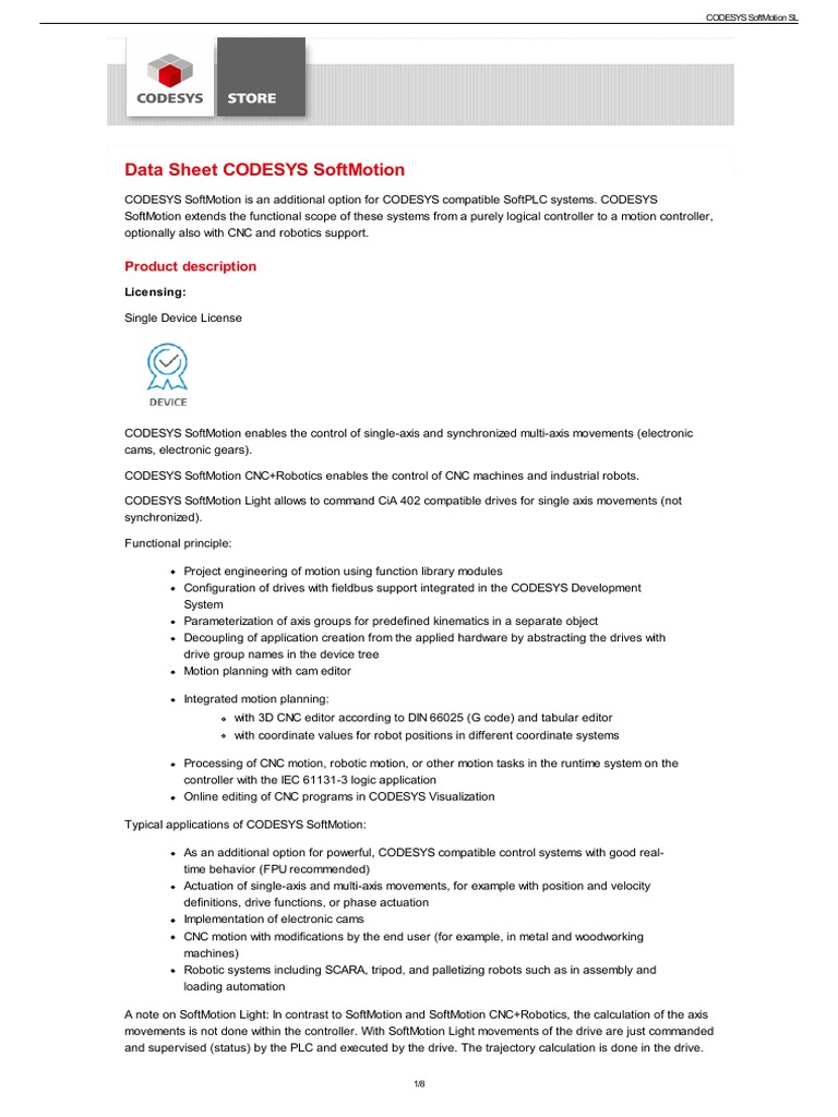 CODESYS SoftMotion Data Sheet | PDF | Kinematics | Numerical Control