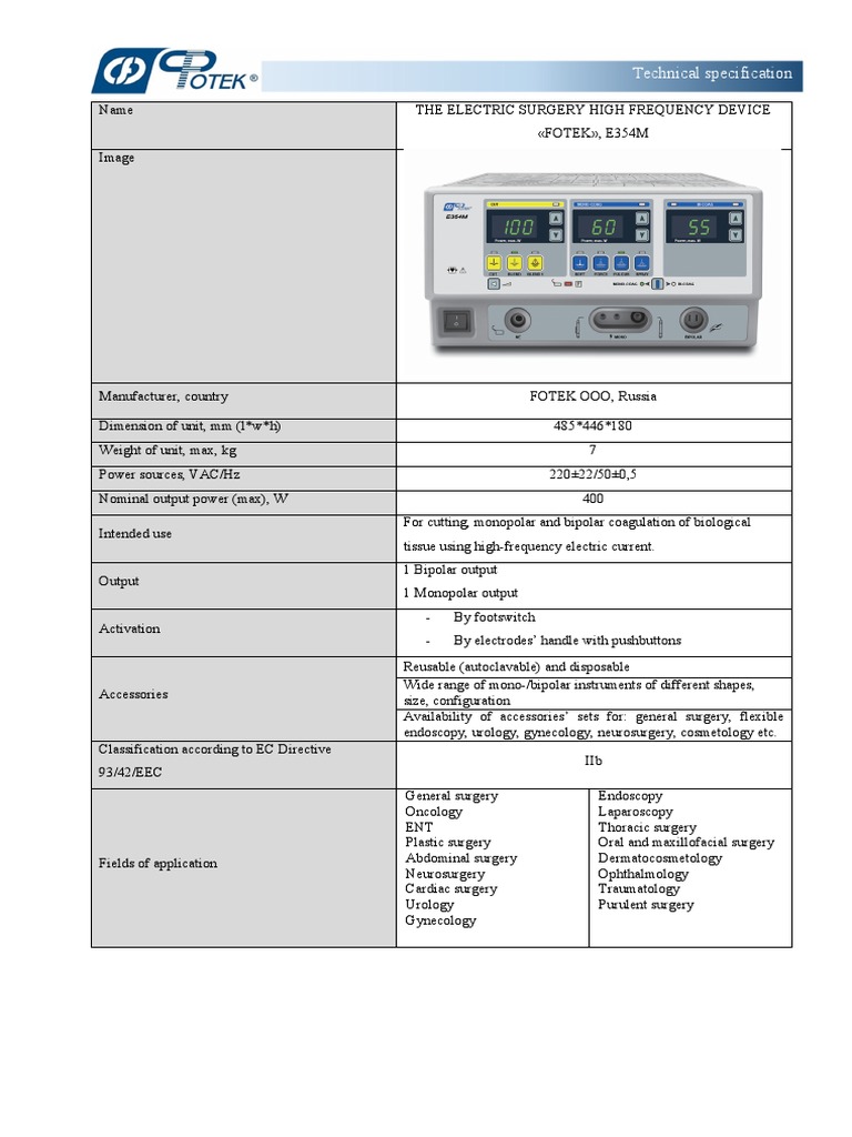High-Frequency Electric Surgery Device | PDF | High Voltage Direct ...
