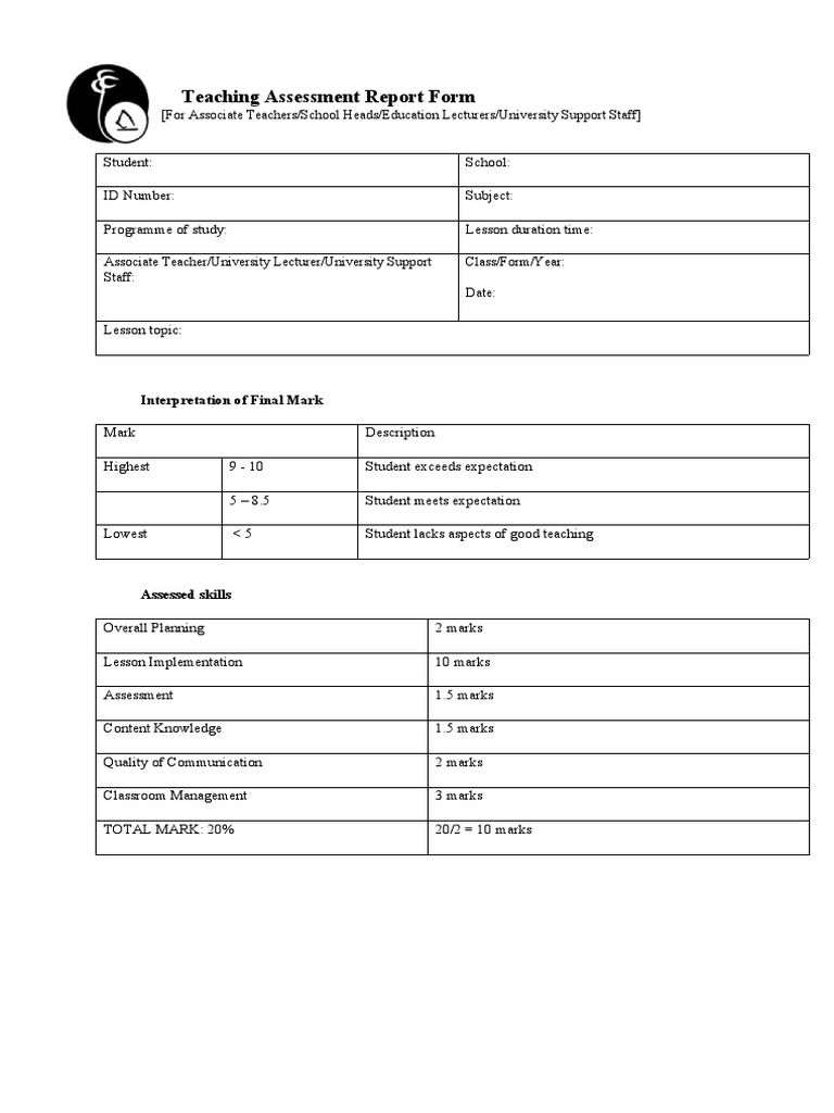 Teaching Assessment Report Template | PDF | Educational Assessment ...
