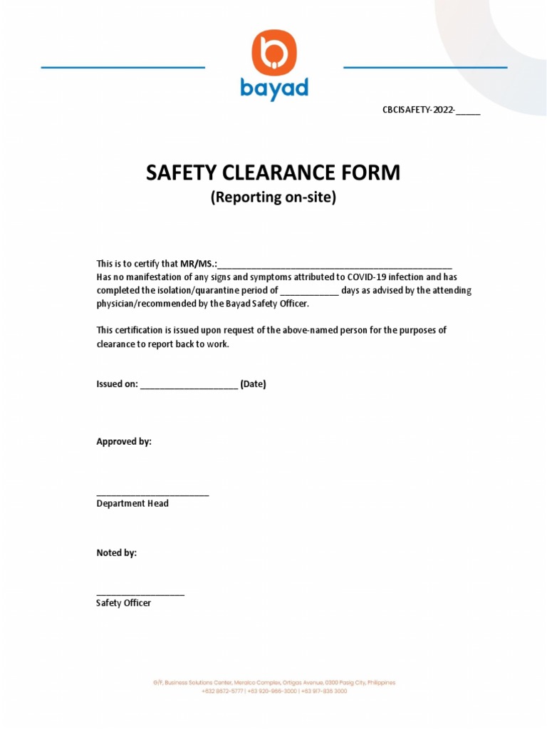 Safety Clearance Form PDF