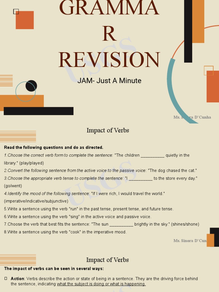 USG S JAMJust A Minute PDF Verb Syntactic Relationships