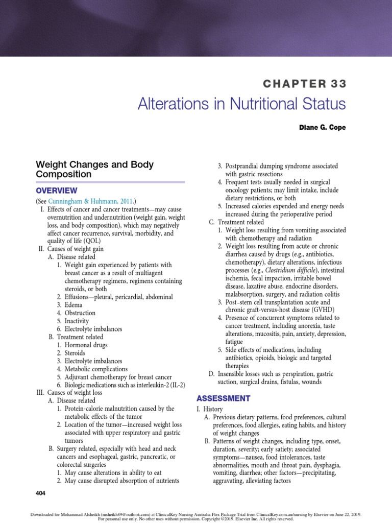 Alterations in Nutritional Status | PDF | Weight Loss | Taste