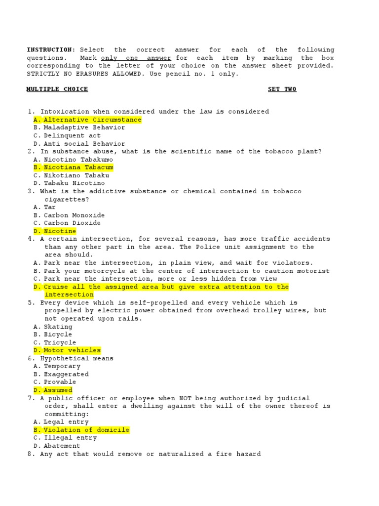 Assorted Questions Set 2 PDF Arrest Traffic