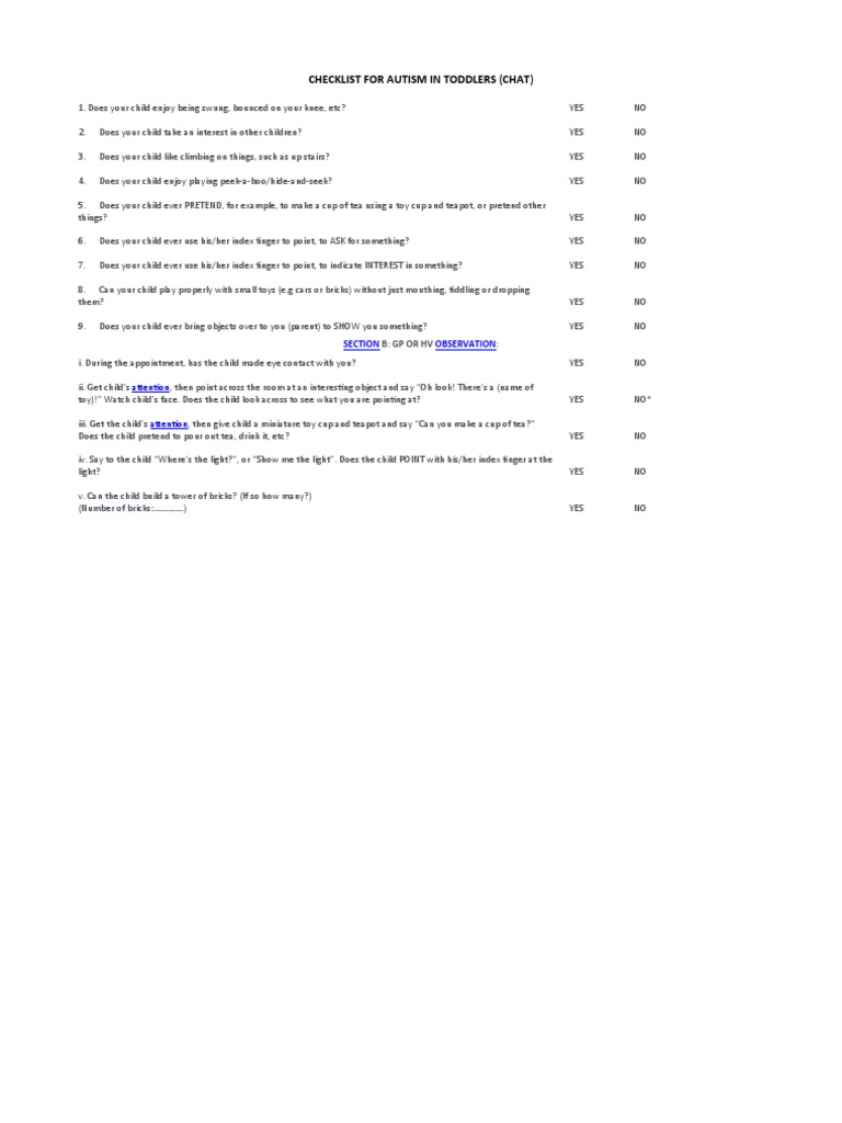 Checklist For Autism in Toddlers | PDF | Human Development | Family