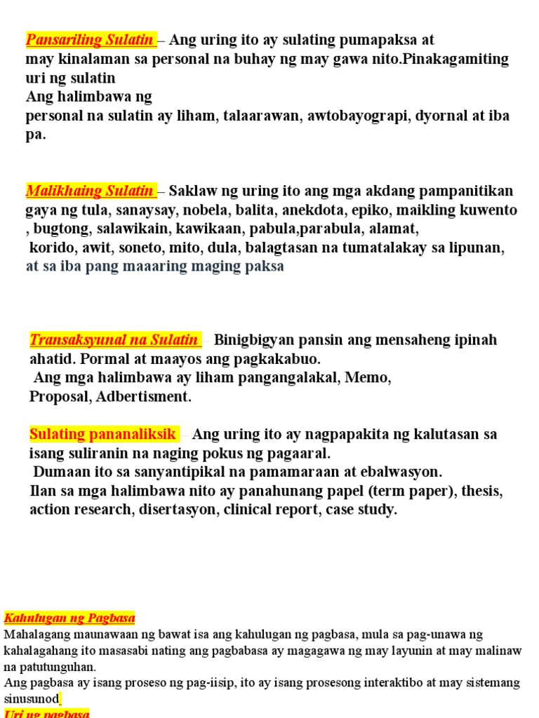Reviewer in Filipino | PDF