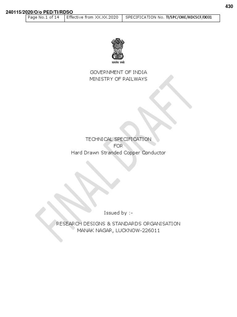Hard Drawn Copper Conductor Spec 2020 | PDF | Wire | Electrical Conductor