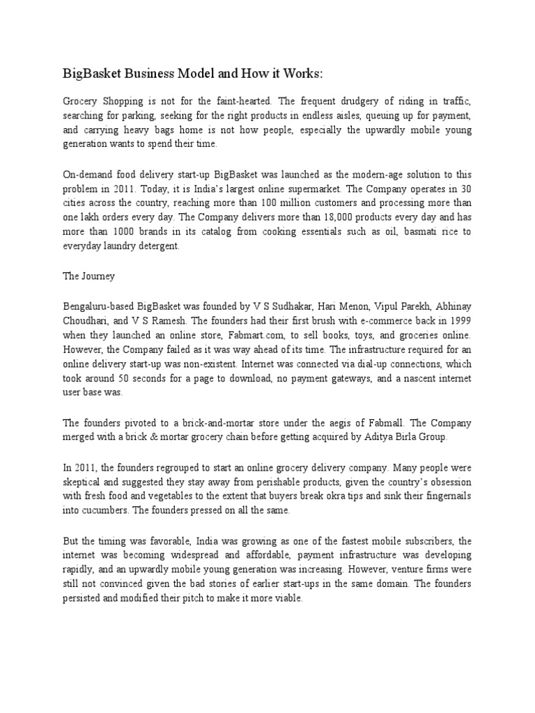 Bigbasket Business Model and How It Works PDF Grocery Store Inventory