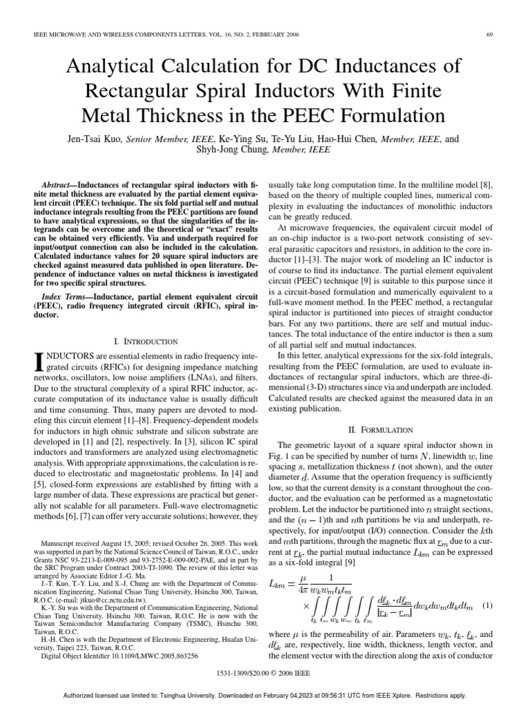 Analytical Calculation For DC Inductances of Rectangular Spiral