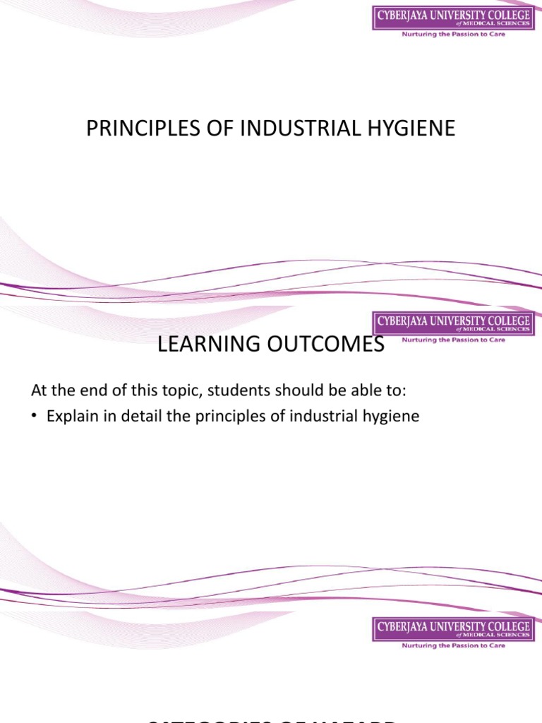Lecture 2 Occupational Hygiene Principles PDF Occupational Hygiene