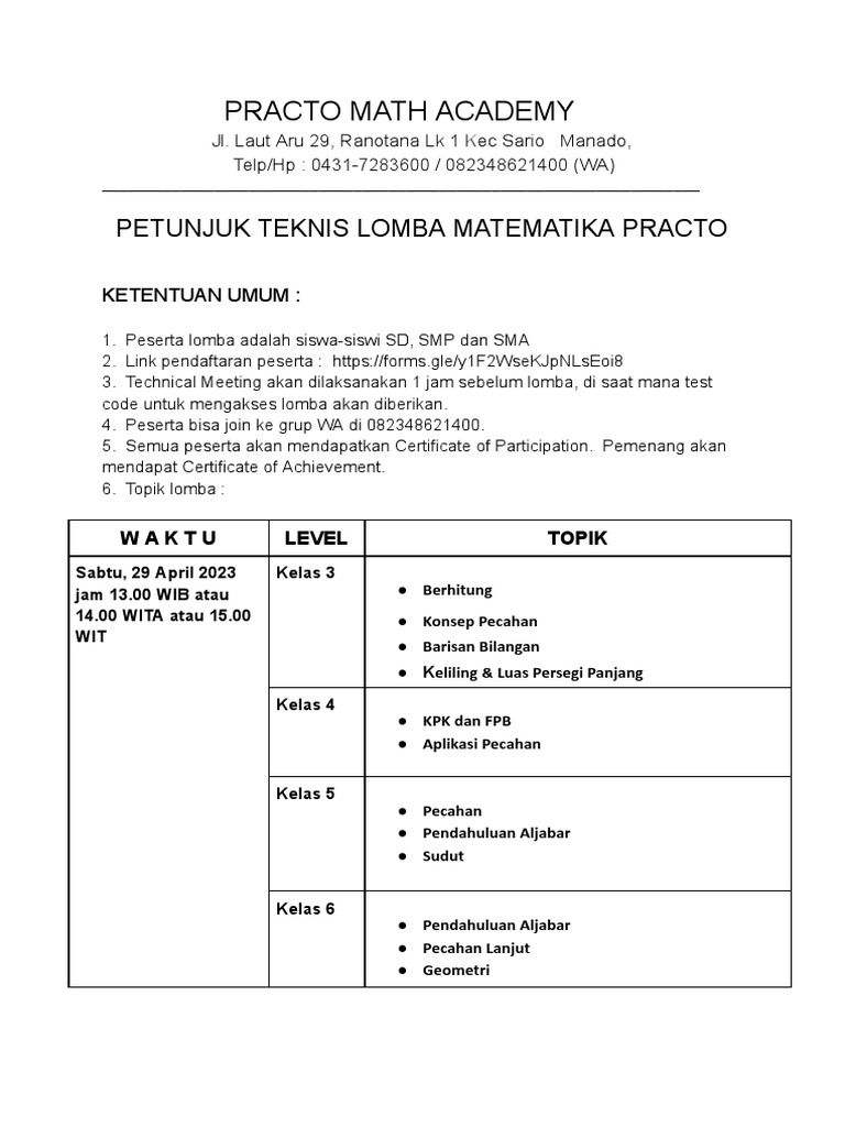 Lomba Matematika Practo 2023: Info & Ketentuan | PDF