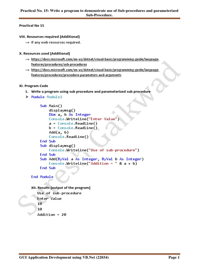 VB.Net Sub-Procedures Tutorial | PDF | Parameter (Computer Programming ...