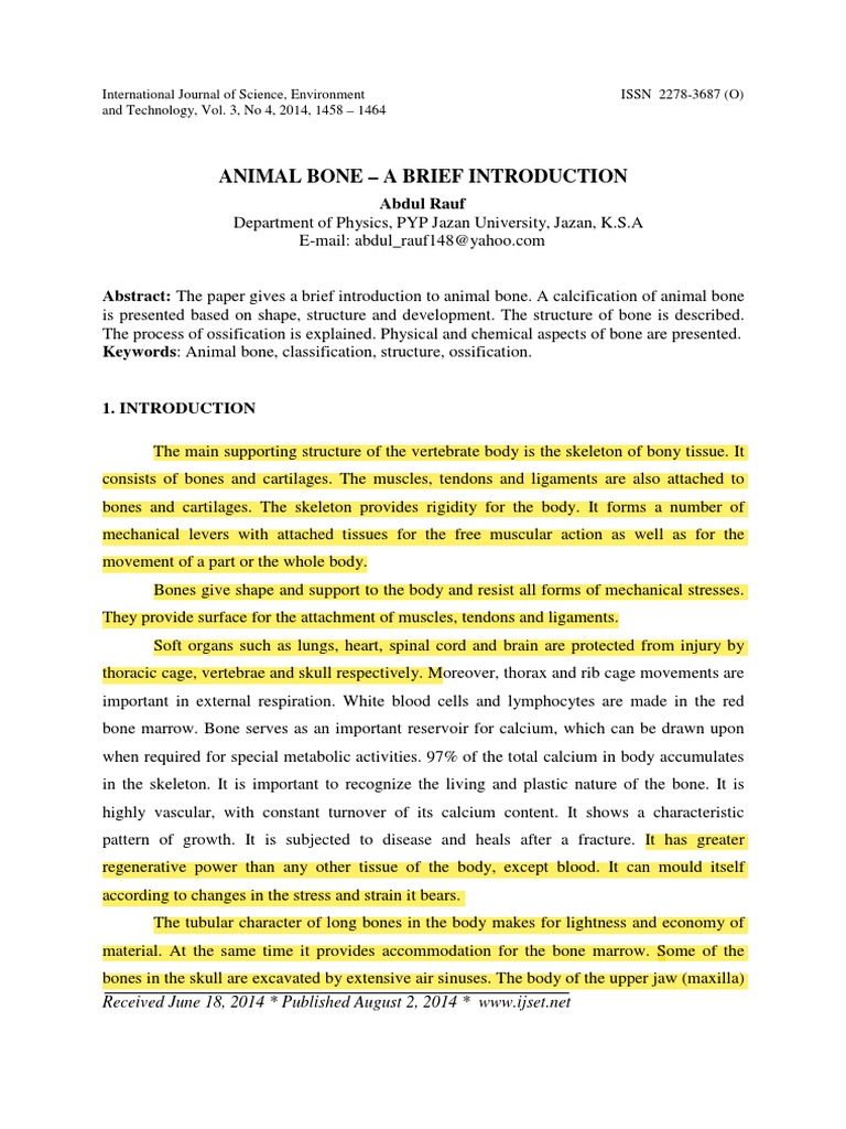 Classification, Physical Properties and Structure of Bones PDF Bone
